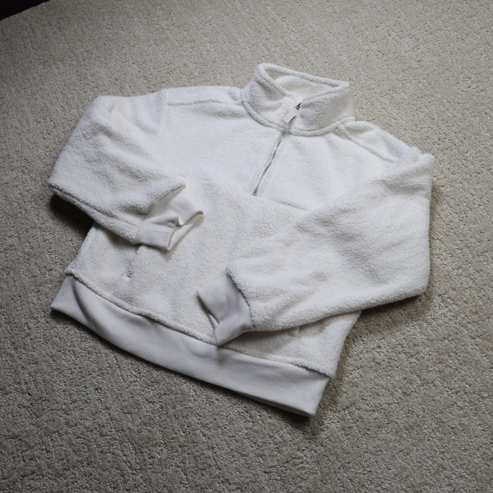 Cat & Jack Kids Cream Sherpa Fleece Quarter Zip Pullover Sweatshirt Size M 8